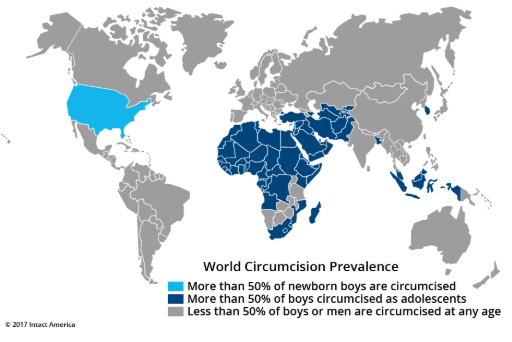 circumcision rates around the world based on 50 percent